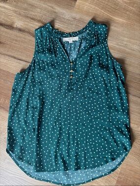 LOFT Teal Green Polka Dot Sleeveless Shell